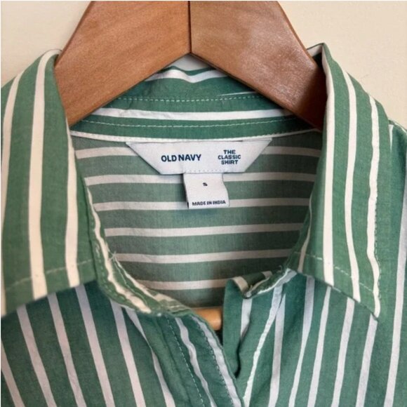 Old Navy The Classic Shirt in Soft Kelly Green and White 100% Cotton size small - Picture 3 of 10
